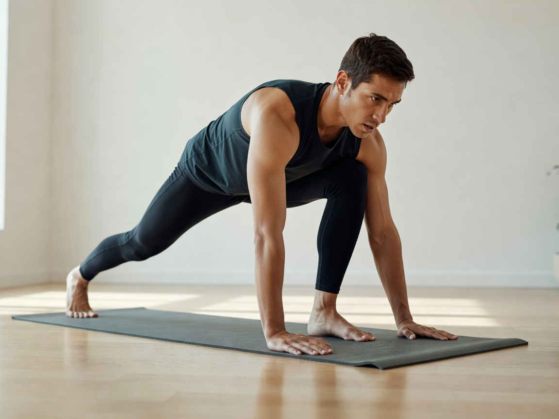 Person stretching and performing mobility work on a mat