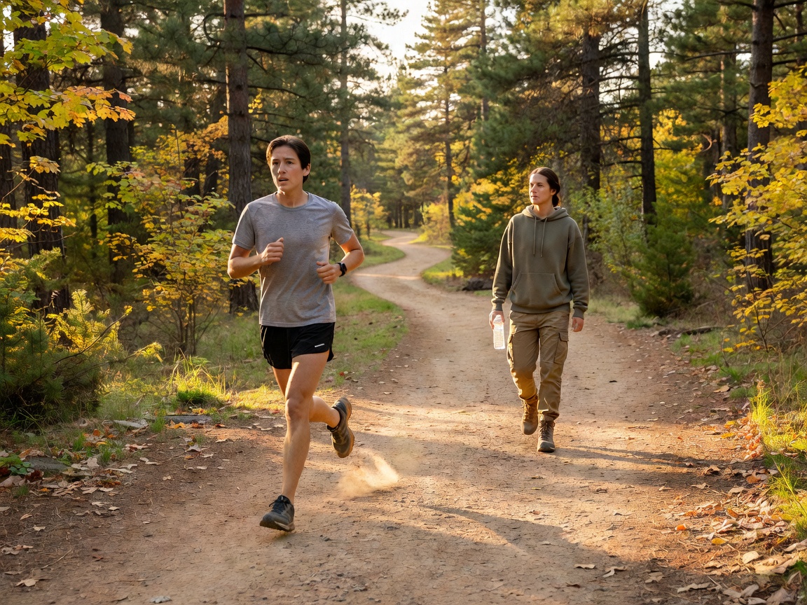 Person walking and jogging on an outdoor trail